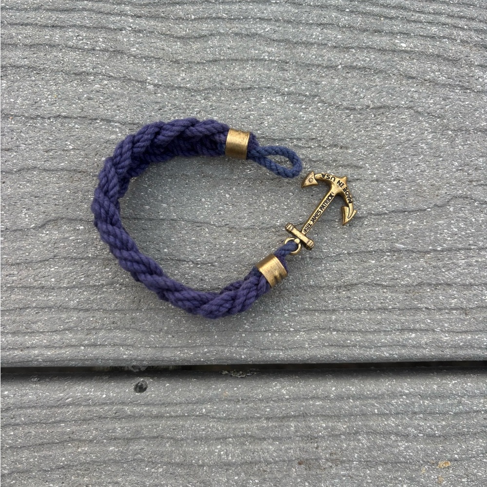 Kiel James Patrick Navy Rope Bracelet with Gold Anchor